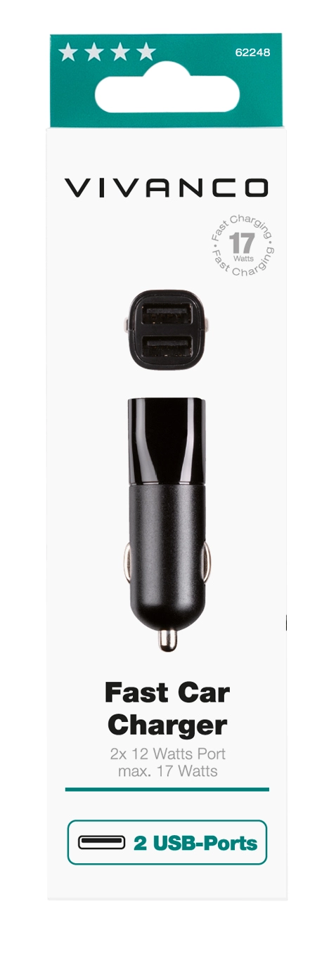 Vivanco 2xUSB Car Charger 3.4A (2.4A+1A) Black - 2862248
