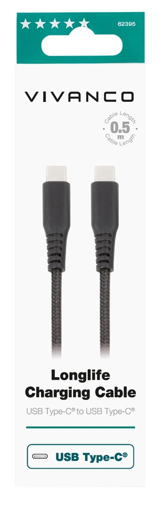 Vivanco Longlife USB-C/C 2.0 Cable 0.5m Black - 2862395