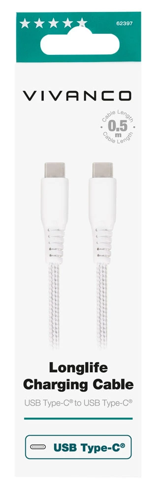 Vivanco Longlife USB-C/USB-C 2.0 Cable 0.5m White - 2862397