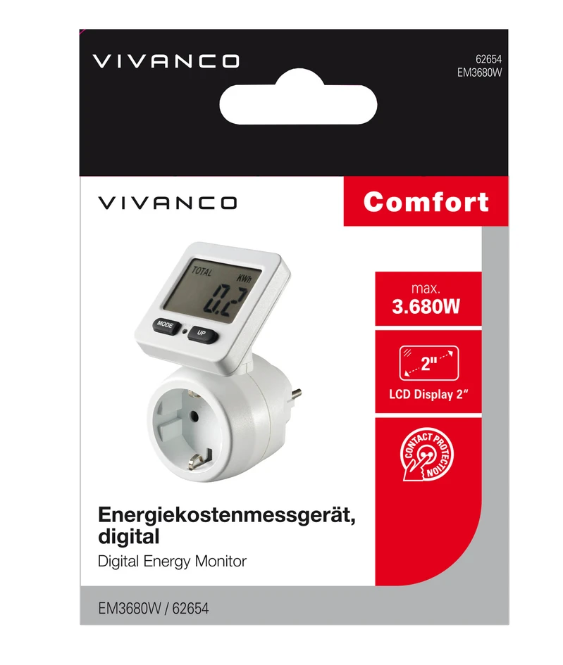 Vivanco Digital energy consumption meter Schuko 3680W - 2862654