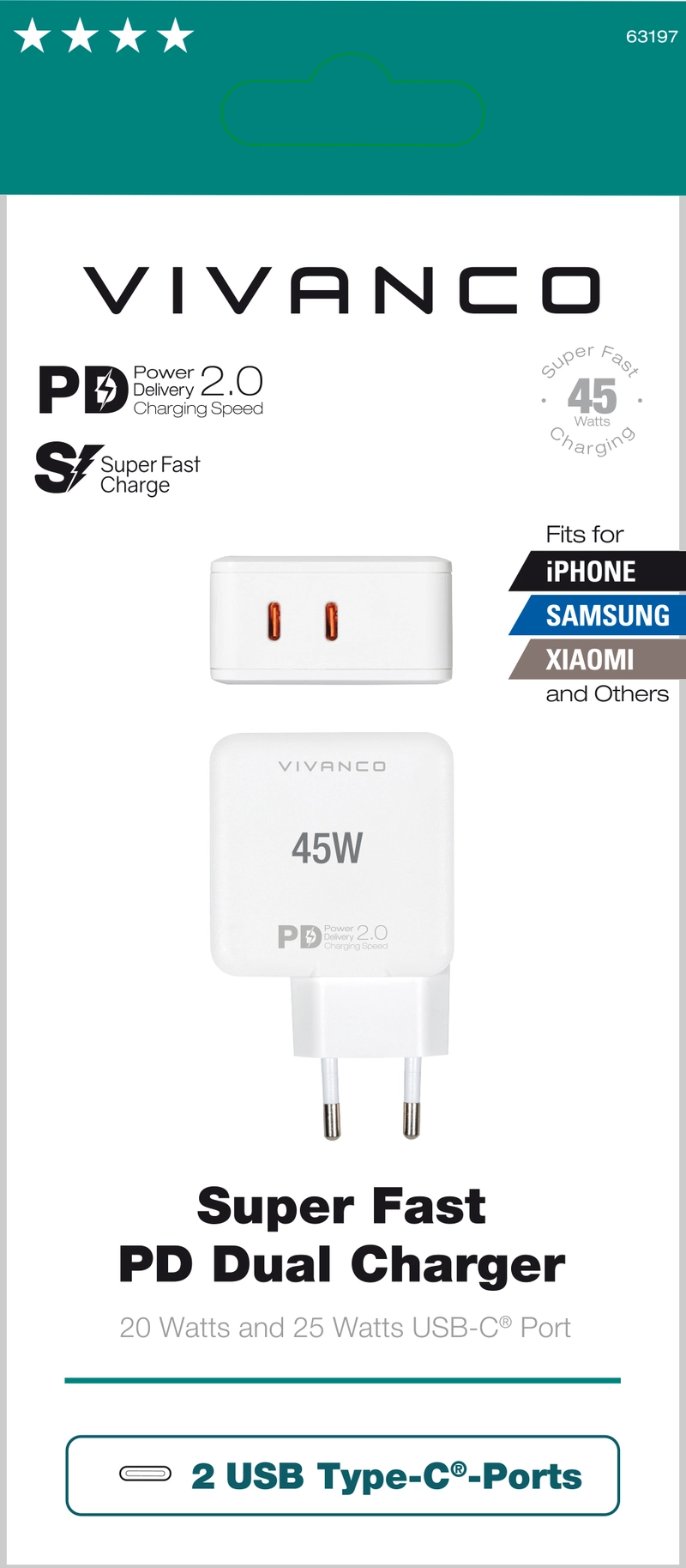 Vivanco Super Fast 45W Dual Home Charger White - 2863197