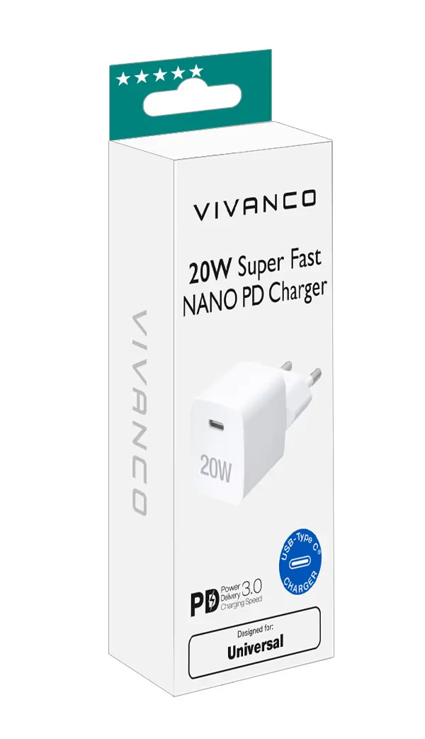 Fast 1xUSB-C PD 20W Home Charger White - 2863535