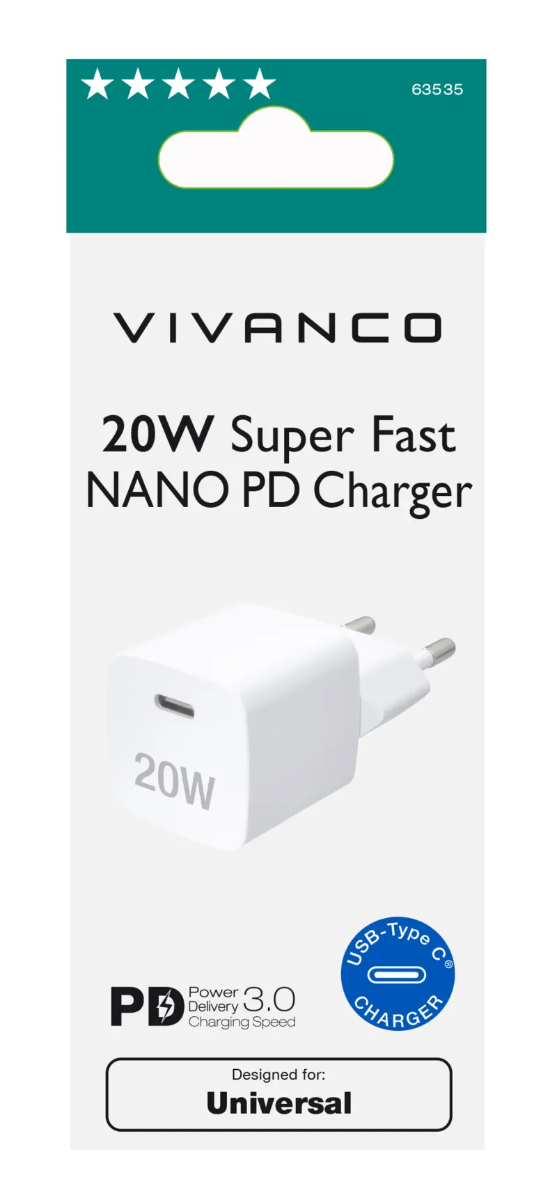 Fast 1xUSB-C PD 20W Home Charger White - 2863535
