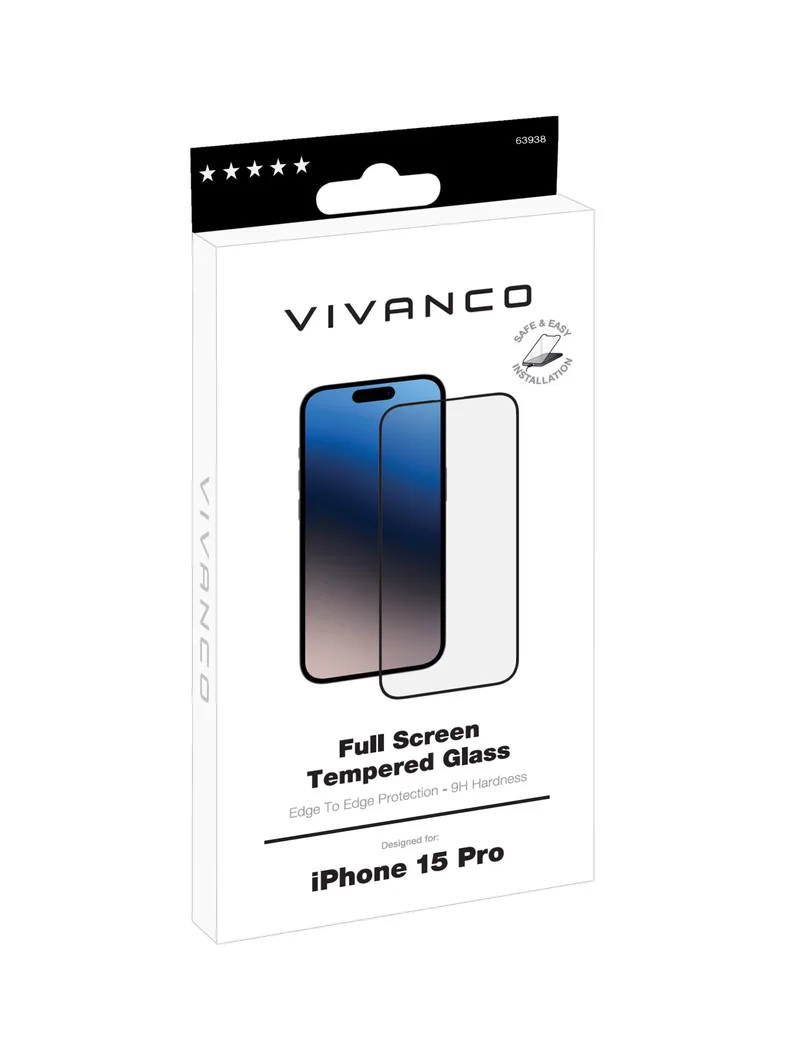 Vivanco Full Screen Tempered Glass 9H iPhone 15 Pro - 2863938