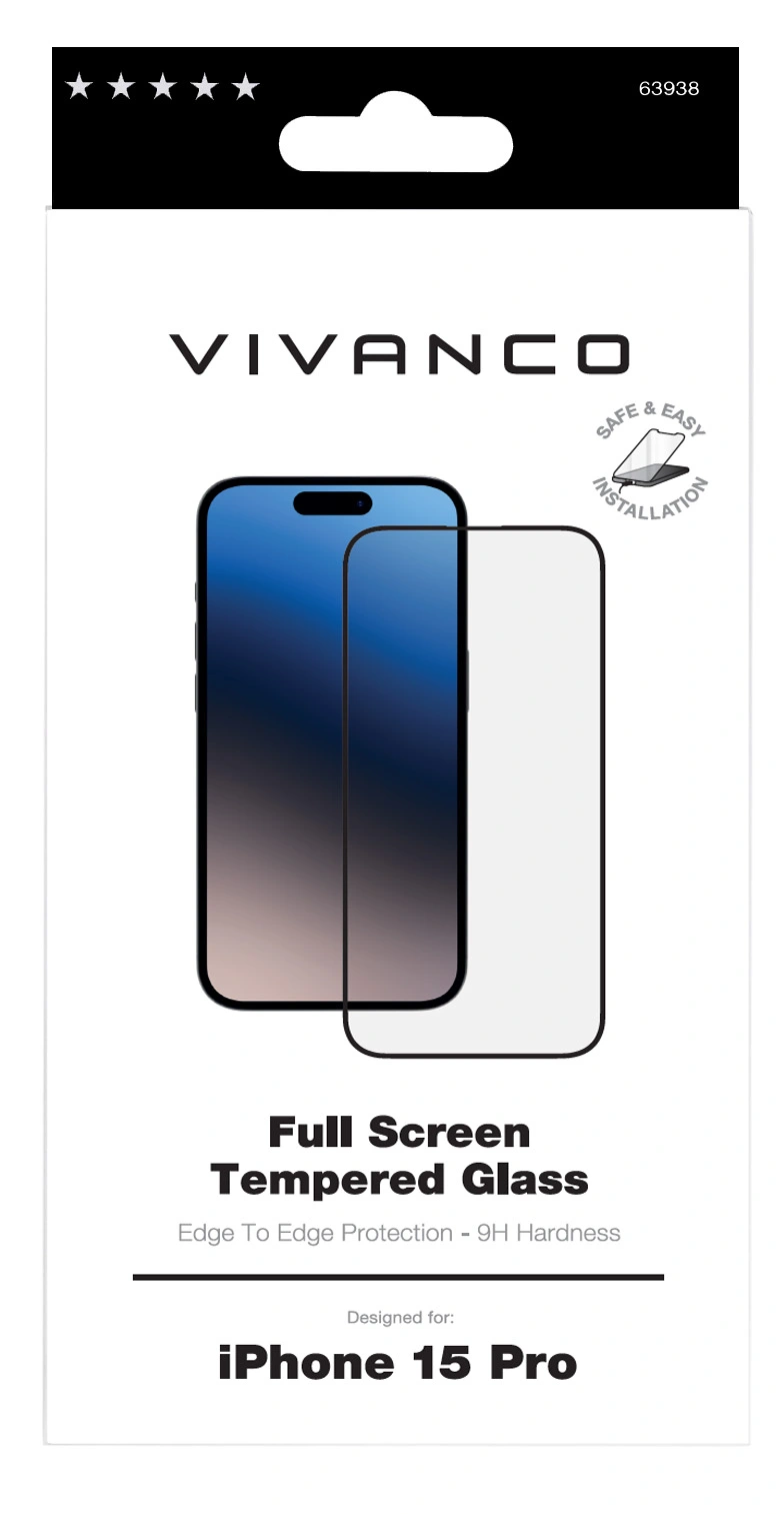 Vivanco Full Screen Tempered Glass 9H iPhone 15 Pro - 2863938