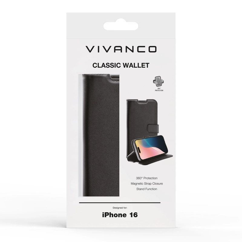 Vivanco Classic Wallet iPhone 16 Black - 2864251