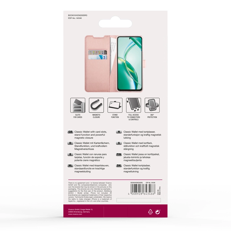 Vivanco Classic Wallet Honor 200 Smart Rose Gold - 2864346