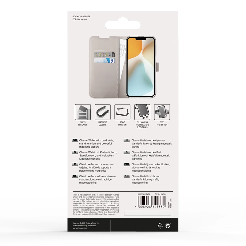 Vivanco Classic Wallet Apple iPhone 17e/16e Greige - 2864533