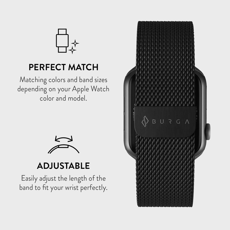 Burga Metal Mesh Black - Apple Watch 42/44/45/46/49mm Metal Bracelet - 2178229