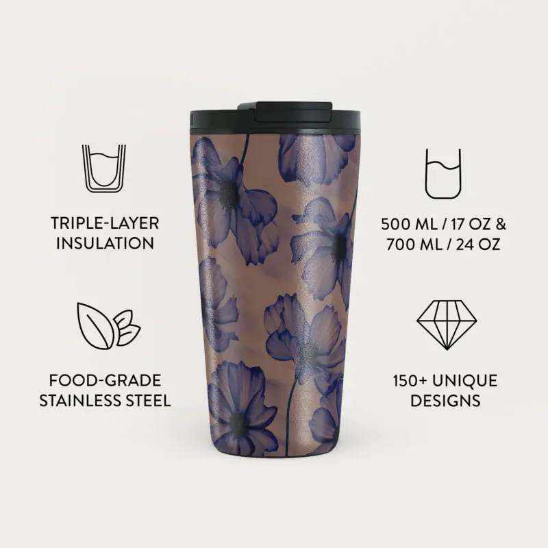 Burga Velvet Night - Travel Mug 500ml with Flap & Straw Set - 2950398