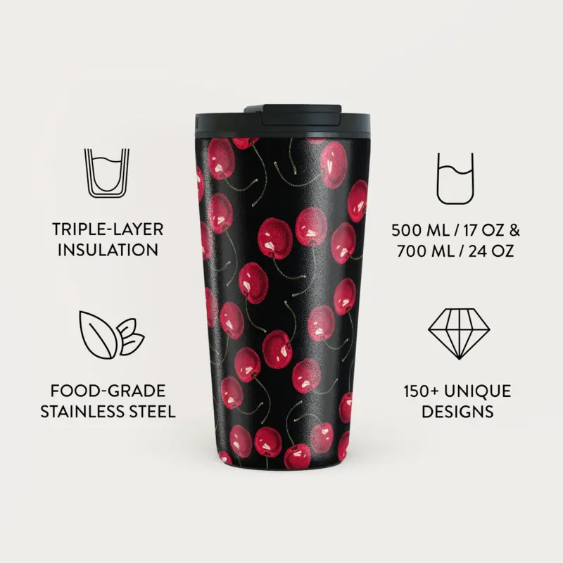 Burga Cherrybomb - Travel Mug 500ml with Flap & Straw Set - 2950404