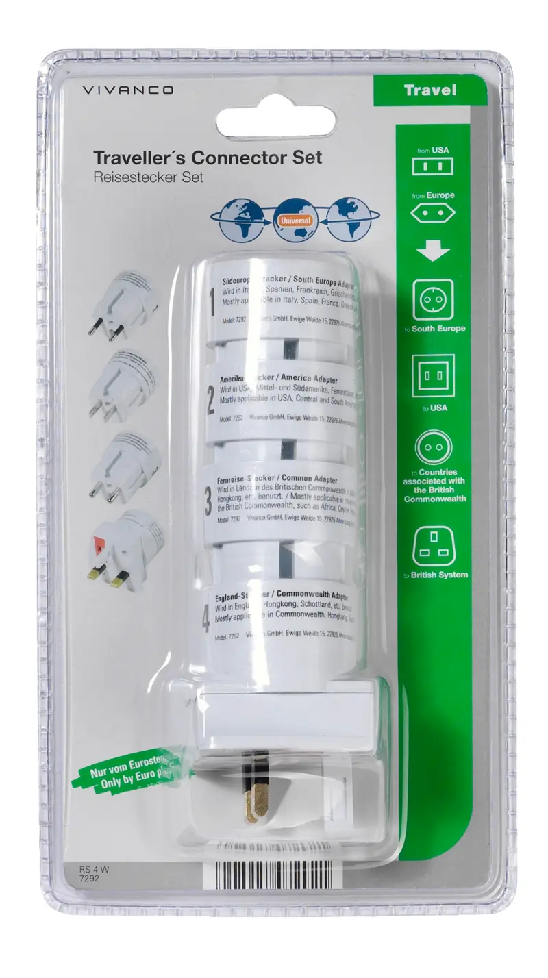 Vivanco Travel adapter Set EURO/USA -> World White - 2807292